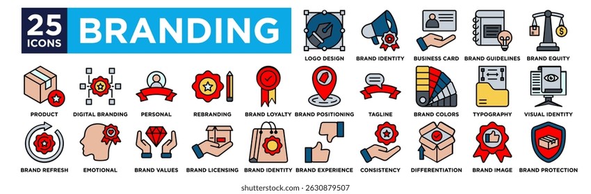 Conjunto de colecciones de iconos de marca. Con Diseño De Logotipo, Identidad De Marca, Tarjeta De Visita, Lineamientos De Marca,