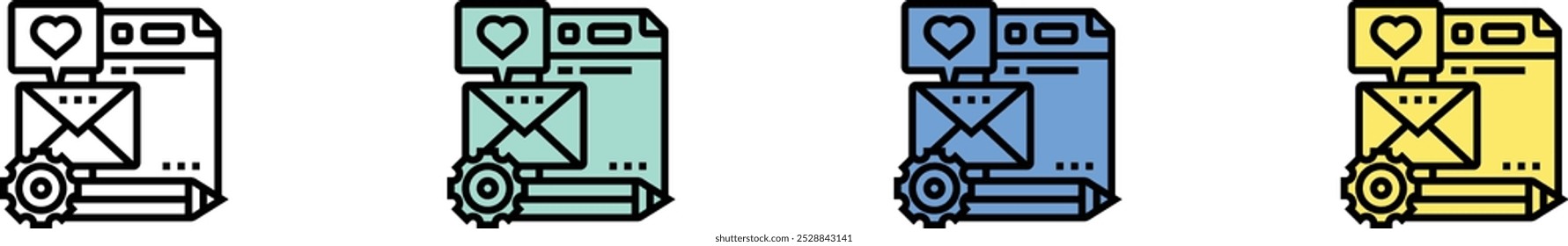 branding icon. Outline, Green, Blue and Yellow Style Design Isolated On White Background