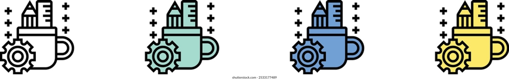 branding icon. Outline, Green, Blue and Yellow Style Design Isolated On White Background
