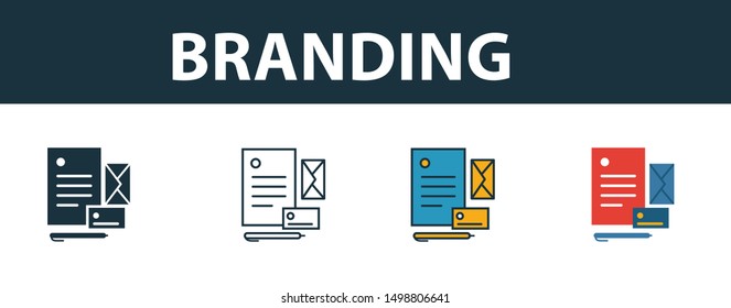 Branding icon set. Four elements in diferent styles from online marketing icons collection. Creative branding icons filled, outline, colored and flat symbols.