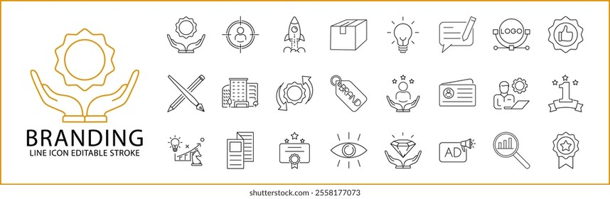 Branding Icon set In Line Style. Branding Icons. Vector Illustration. Editable Stroke.