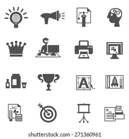 Branding icons black set with brainstorm creative idea development symbols isolated vector illustration