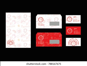 branding identity mock up template/stationary (envelope,name card, letterhead),
Design element flat vector illustration for food store,for restaurant or seafood website,Flat design poster, coupon gift