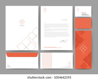 Branding identity template corporate company design orange color, Set for business hotel, resort, spa, luxury premium logo, vector illustration