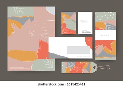 Branding identity template corporate company design, Set for social media, Memphis Doodle freehand style. For Nature premium package. vector illustration