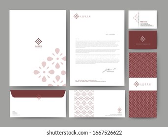 Diseño corporativo de la plantilla de identidad de promoción de marca, Set for business hotel, resort, spa, logo de lujo premium, color rojo, ilustración vectorial