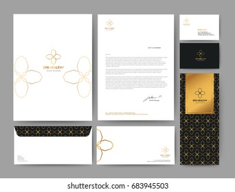 Branding identity template corporate company design, Set for business hotel, resort, spa, luxury premium logo, vector illustration