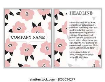 Branding identity template with pink floral company design. Place for brand name and headline. Vector illustration