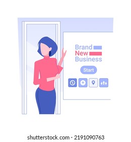 Branding isolated concept vector illustration. Woman presenting logo of brand, create a trademark, packaging design, new business startup, launching product process vector concept.