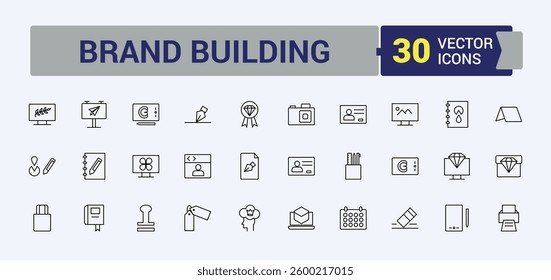 Branding linear icon. Featuring company, social, identity, brand, product, strategy and more. Icons for UI. Brand design simple icon. Editable stroke vector art.
