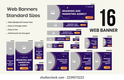 Branding and marketing agency web set banner design for social media posts, ads, minimal dark mode banner design