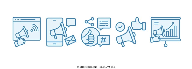 Conjunto de ícones de marketing de marca coleção de vários estilos, contendo campanha de marketing de design, atividade de marketing, mídia social, propaganda ética, argumento de vendas