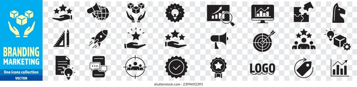 Branding, Marketing, Product, Brand, Value, icons collection vector