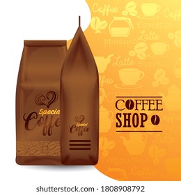 branding mockup coffee shop, corporate identity mockup, bags paper of special coffee vector illustration design