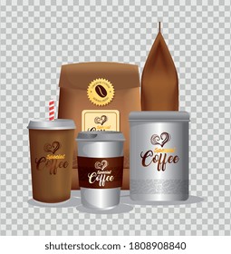 branding mockup coffee shop, corporate identity mockup, disposable, bottle and bags paper of special coffee vector illustration design