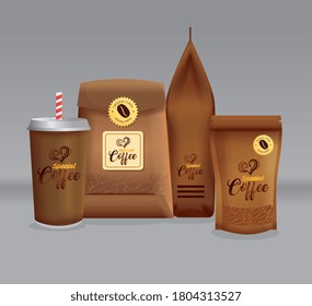 branding mockup set for coffee shop, restaurant, corporate identity mockup, coffee special packages set vector illustration design