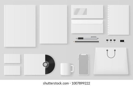 Branding Mockup Set, Corporate Identity Mockup Set Includes Of Letterhead, File Folder, Envelope, Coffee Mug, Paper Pack, Website, Shopping Bag And Visiting Card.