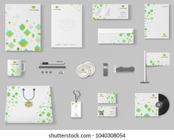 Branding Mockup set, Corporate identity mockup set includes of letterhead, file folder, envelope, coffee mug, paper pack, website, shopping bag and visiting card.