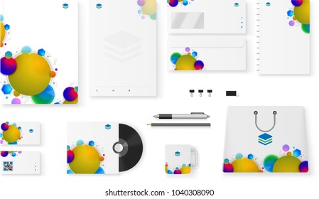 Branding Mockup set, Corporate identity mockup set includes of letterhead, file folder, envelope, coffee mug, paper pack, website, shopping bag and visiting card.