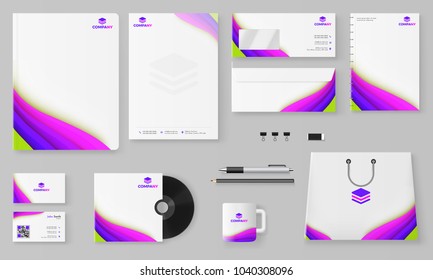 Branding Mockup set, Corporate identity mockup set includes of letterhead, file folder, envelope, coffee mug, paper pack, website, shopping bag and visiting card.