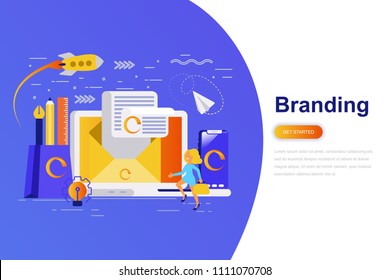 Branding modern flat concept web banner with decorated small people character. Landing page template. Conceptual vector illustration for web and graphic design, marketing.