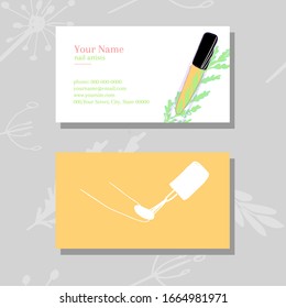 Branding for nail artist, nail studio business card. Nail salon brand in modern style. Logo, pattern, fashion and beauty. manicure background with flowers, leaves silhouett.  Vector illustration