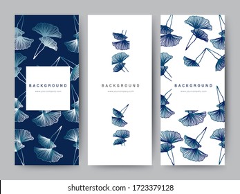 Branding Packageing leaf nature background, logo banner voucher. Ginkgo leaf for spring summer tropical. Vector illustration