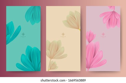 Promoción de marca Embalaje Flor suave fondo natural, logotipo de lujo vale banner, verano primavera tropical, ilustración vectorial