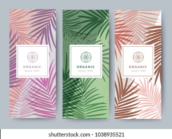 Branding Packaging palm and coconut leaf nature background, logo banner voucher, spring summer tropical, vector illustration