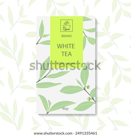 Branding, packaging. Tea packaging sticker. Box design concept for white tea packaging.