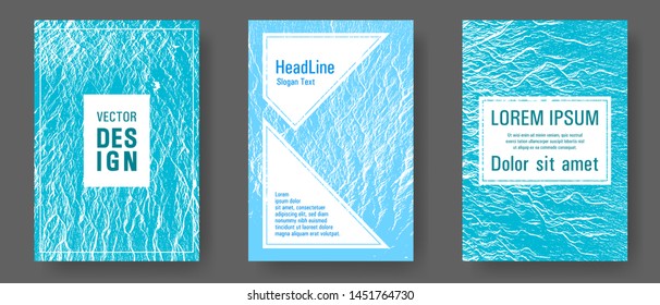 Branding profile cover samples. Blue sea water waves texture backdrops. Liquid rippling motion background pattern.