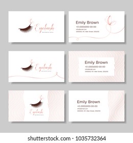 Branding for salon eyelash extension, shop cosmetic products, lashmaker, stylist. Logo, business card. Design with graphic elements of pink gold. Vector illustration in modern style