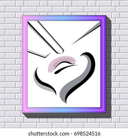 Branding for salon eyelash extension, shop cosmetic products, lash maker, stylist. For invitation, flyer, sticker, poster, banner, card, label, cover, web. Vector illustration.