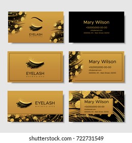 Branding for salon eyelash extension, shop cosmetic products, lashmaker, stylist. Logo, business card. Design with gold elements. Vector illustration in modern style