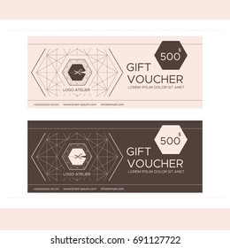 Branding For Tailor Shop, Dressmakers Salon, Sewing Studio, Clothing Store And Fashion Designer. Logo, Gift Voucher. Vector Illustration In Modern Style