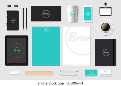 Branding template mockup for CI presentation on grey. Editable vector illustration.