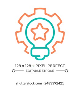 Branding two color line icon. Lightbulb and gear bicolor outline symbol. Brand identity. Creative ideas. Business solutions. Duotone linear pictogram. Isolated illustration. Editable stroke
