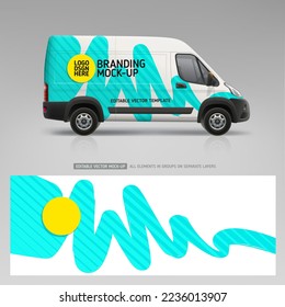 Branding Van mockup and wrap decal design and corporate identity company.  Abstract graphics design for Wrap decal services van and Company Car. Branding vehicle