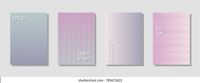 Branding zig zag banner templates, wavy lines gradient stripes backgrounds for music cover. Curve shapes stripes, zig zag edge lines halftone texture gradient banner backgrounds set.