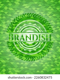 Brandish green emblem with mosaic ecological style background. Vector Illustration. Detailed. 