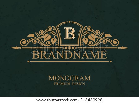 Brandname Monogram logo template with flourishes calligraphic elegant ornament elements, Elegant line art logo, Business sign for Royalty, Boutique, Cafe, Hotel, Heraldic, Jewelry, Wine