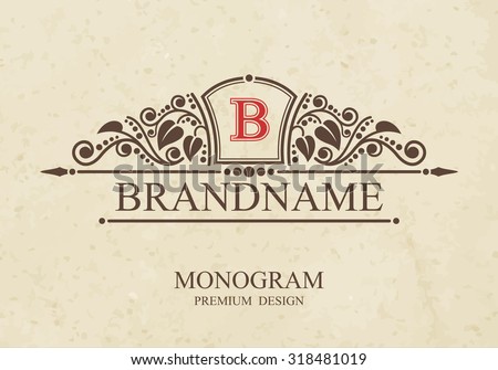 Brandname Monogram logo template with flourishes calligraphic elegant ornament elements, Elegant line art logo, Business sign for Royalty, Boutique, Cafe, Hotel, Heraldic, Jewelry, Wine