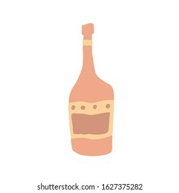 Brandy alcohol bottle in doodle style. Freehand drawing. Funny glass bottle isolated on white background. Simple vector illustration