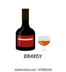 Brandy alcohol bottle in flat style. Icon vector stock llustration.