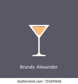 Brandy Alexander cocktail icon on dark background in flat style