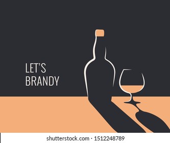 Brandy bottle banner. Glass of whiskey vector background