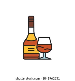 Brandy bottle and glass color line icon. Alcoholic beverages. Pictogram for web page, mobile app, promo. UI/UX/GUI design element. Editable stroke.