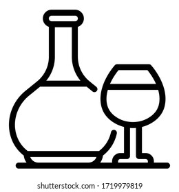Brandy bottle and glass icon. Outline brandy bottle and glass vector icon for web design isolated on white background