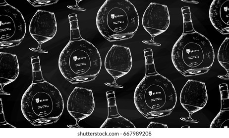 Brandy bottle and glass vector illustration vintage chalkboard s