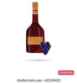 Brandy bottle and grapes color flat icon for web and mobile design